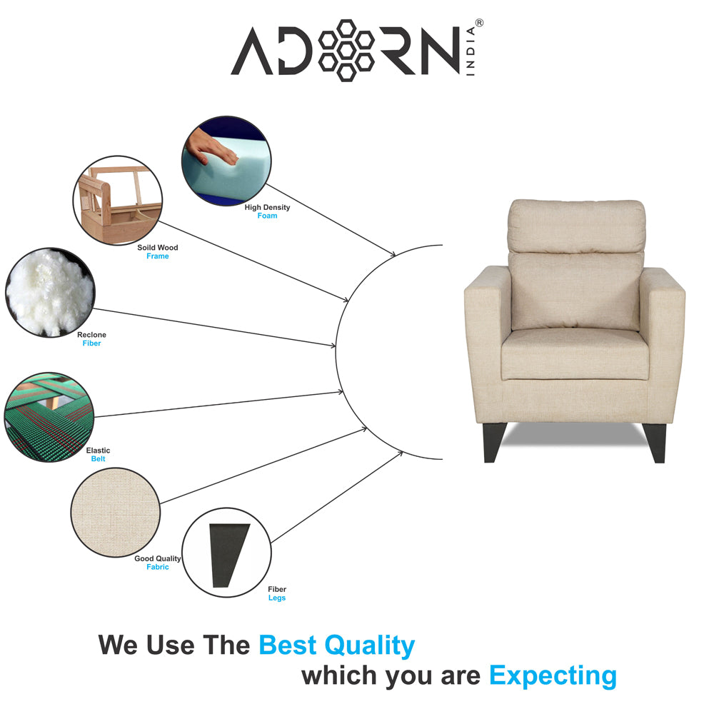 Adorn India Cardello 1 Seater Sofa (Beige) (3 Year Warranty)