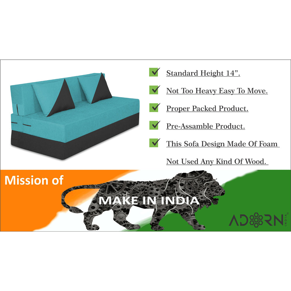 Adorn India Foam Easy Desmond 4 Seater Sofa Cum Bed 6 X 6 (Aqua Blue & Black) (1 Year Warranty)