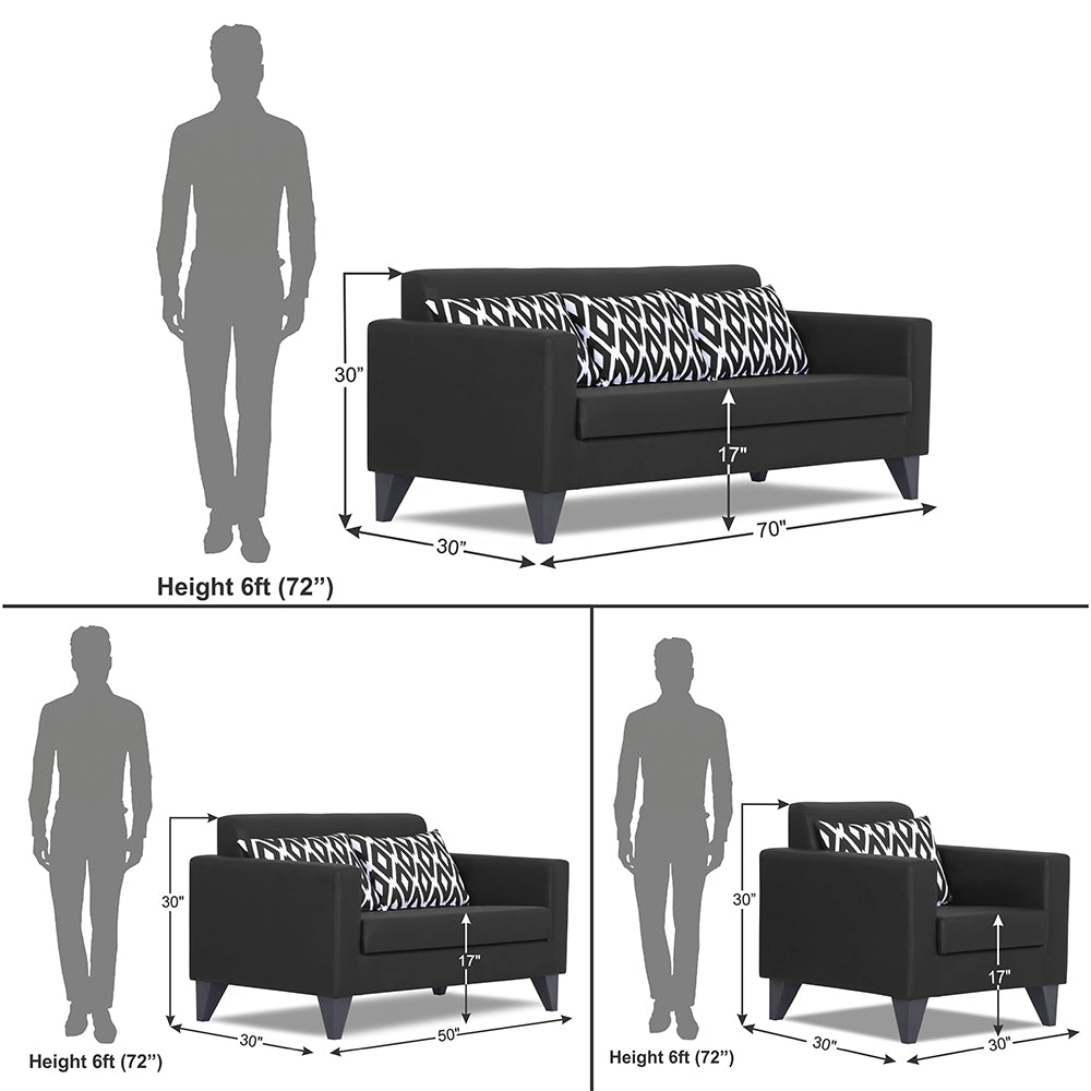 Adorn India Bladen Leatherette 3+2+1 6 Seater Sofa Set (Black)