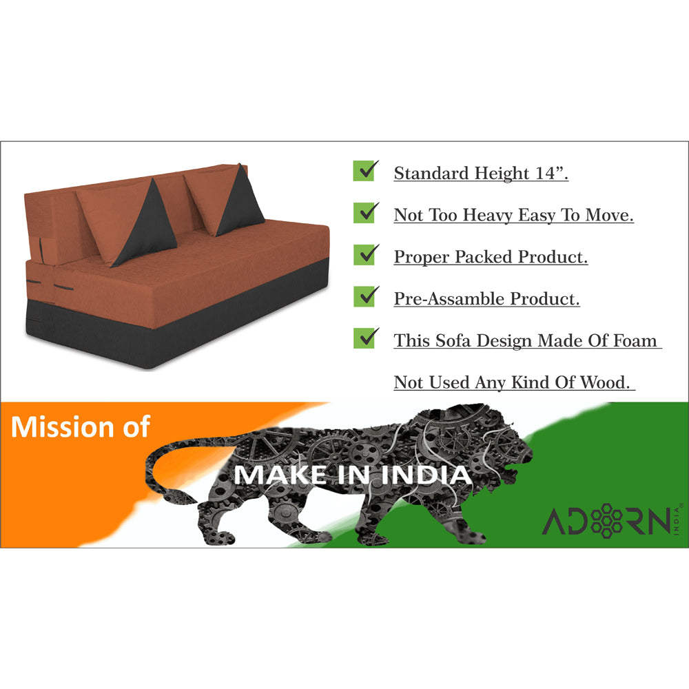Adorn India Easy Desmond 3 Seater Sofa Cum Bed 5 x 6 (Rust & Black) (1 Year Warranty)