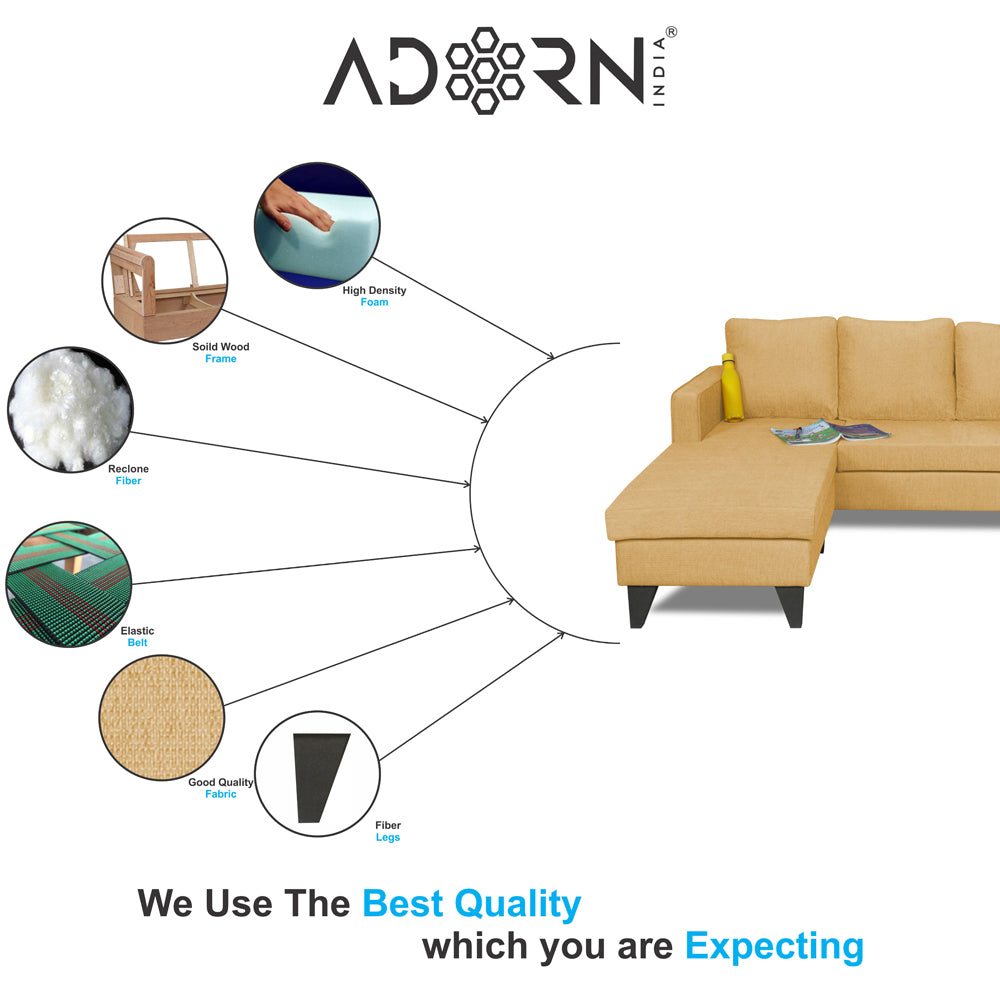 Adorn India Chandler Plain L Shape 5 Seater Sofa Set LHS (Beige) (3 Year Warranty)