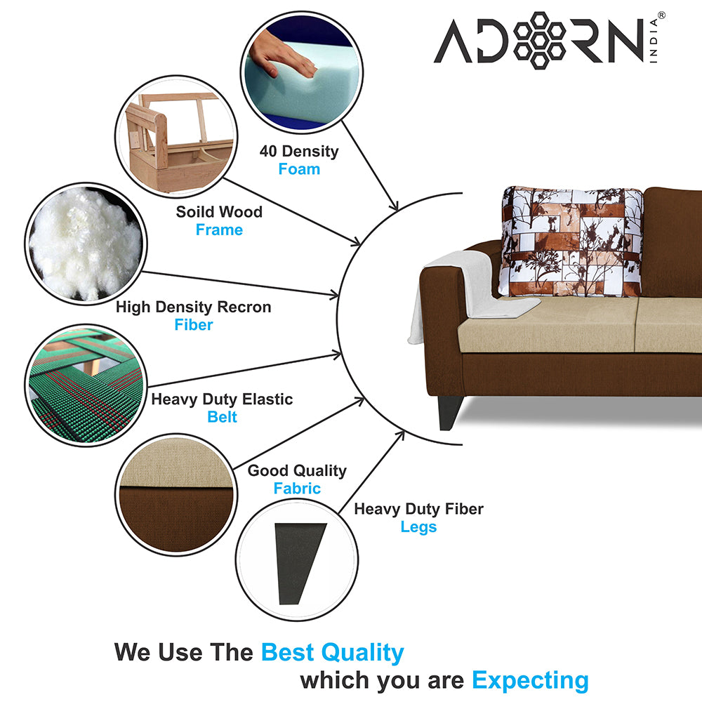 Adorn India Hallton L Shape 4 Seater Sofa Set Digital Print (Brown & Beige) (3 Year Warranty)