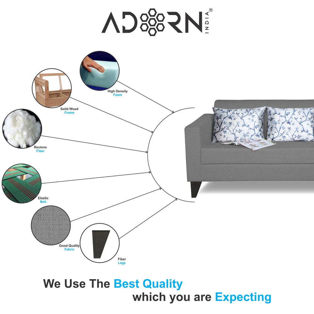 Adorn India Bladen 3-2 Five Seater Sofa Set (Grey)