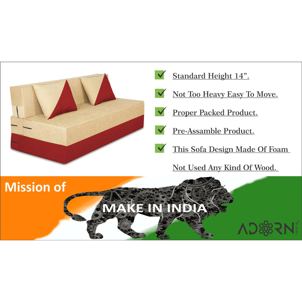 Adorn India Easy Desmond 3 Seater Sofa Cum Bed 5 x 6 (Red & Beige) (1 Year Warranty)
