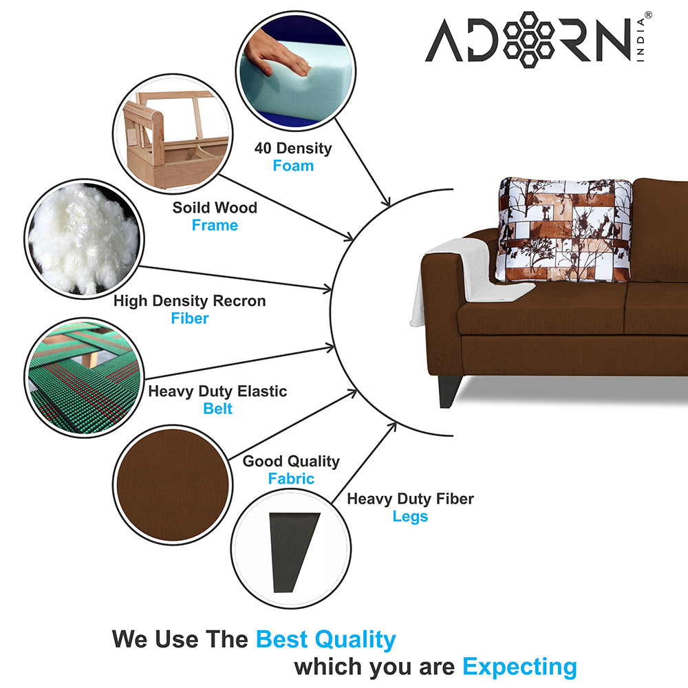 Adorn India Hallton L Shape 4 Seater Sofa Set Digital Print (Brown) (3 Year Warranty)