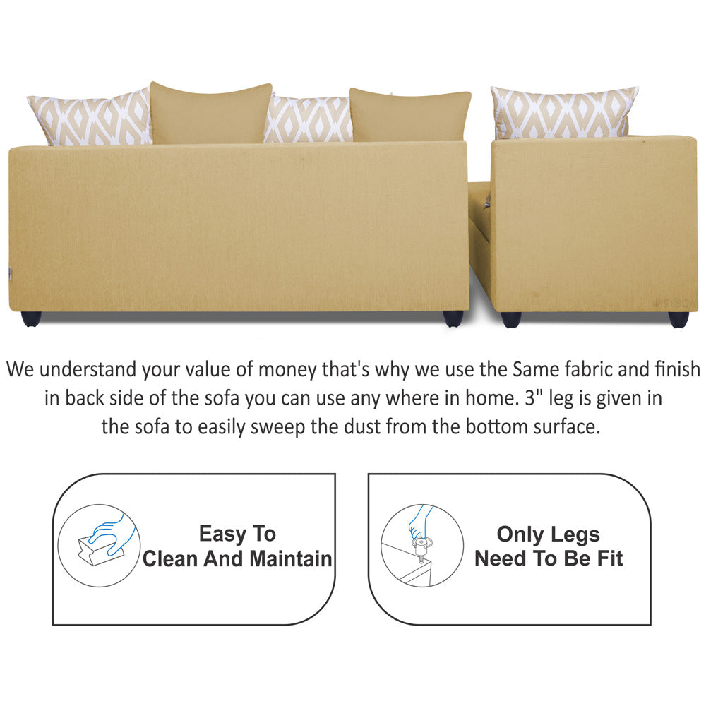 Adorn India Zink Straight line L Shape 6 Seater Sofa Rhombus Cushion (Left Side Handle)(Beige)