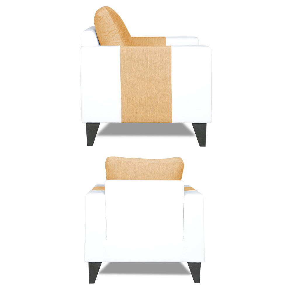 Adorn India Ashley Plain Leatherette Fabric 3-1-1 Five Seater Sofa Set (Beige & White) (3 Year Warranty)