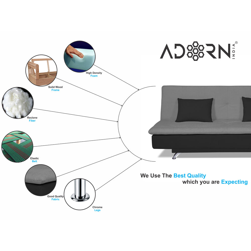 Adorn India Aspen 3 Seater Sofa Cum Bed (Dark Grey and Black) (3 Year Warranty)