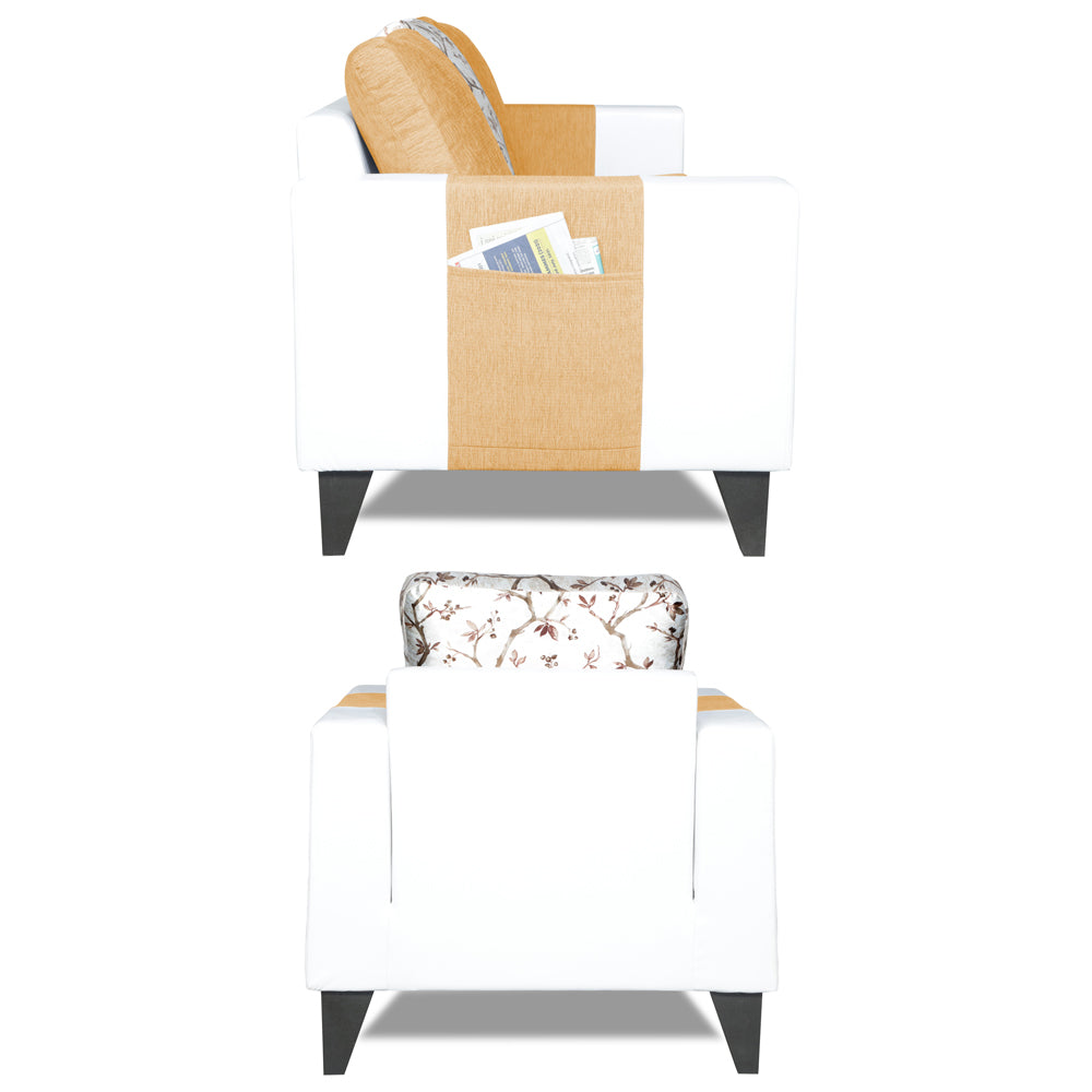 Adorn India Ashley Digitel Print Leatherette Fabric 3-1-1 Five Seater Sofa Set (Beige & White) (3 Year Warranty)