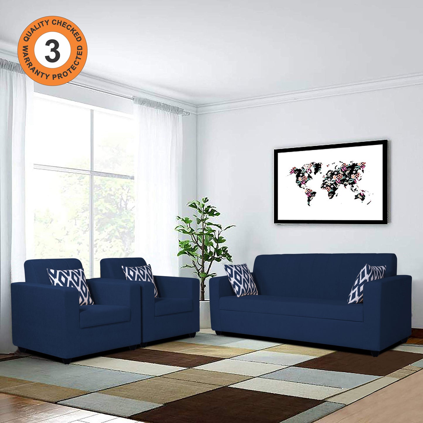 Adorn India Rio Highback 3-1-1 5 Seater Sofa Set (Blue)