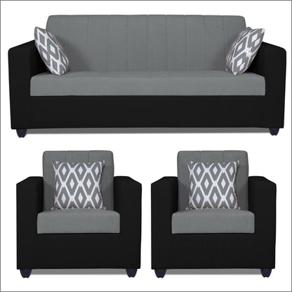 Adorn India Rio Highback 3-1-1 5 Seater Sofa Set (Black & Grey)