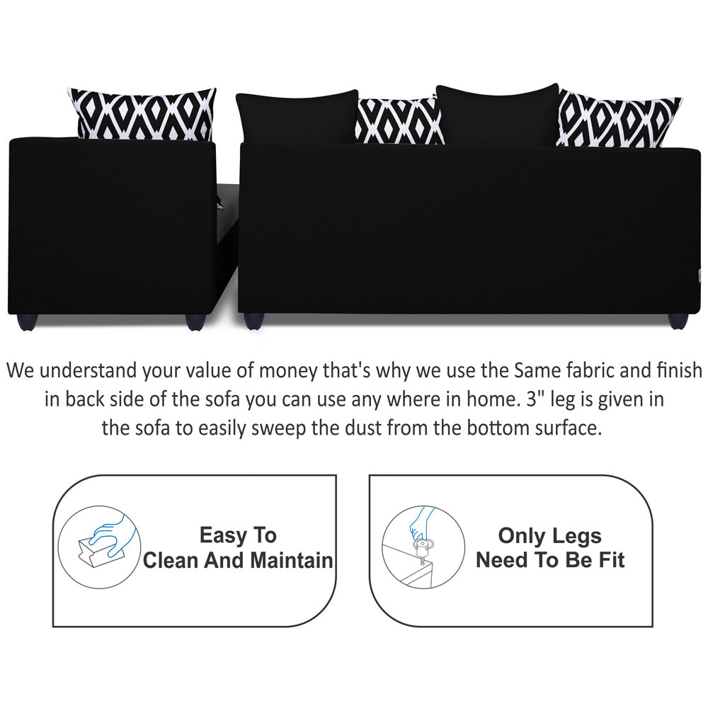 Adorn India Zink Straight line L Shape 6 Seater Sofa Rhombus Cushion(Grey & Black)