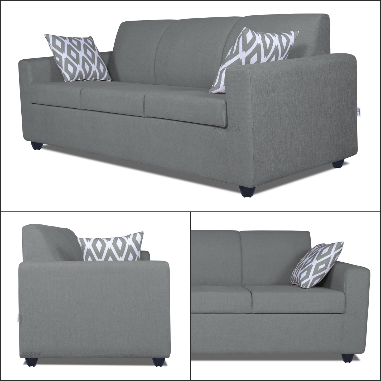 Adorn India Monteno 3+2 5 Seater Sofa Set (Grey) (3 Year Warranty)