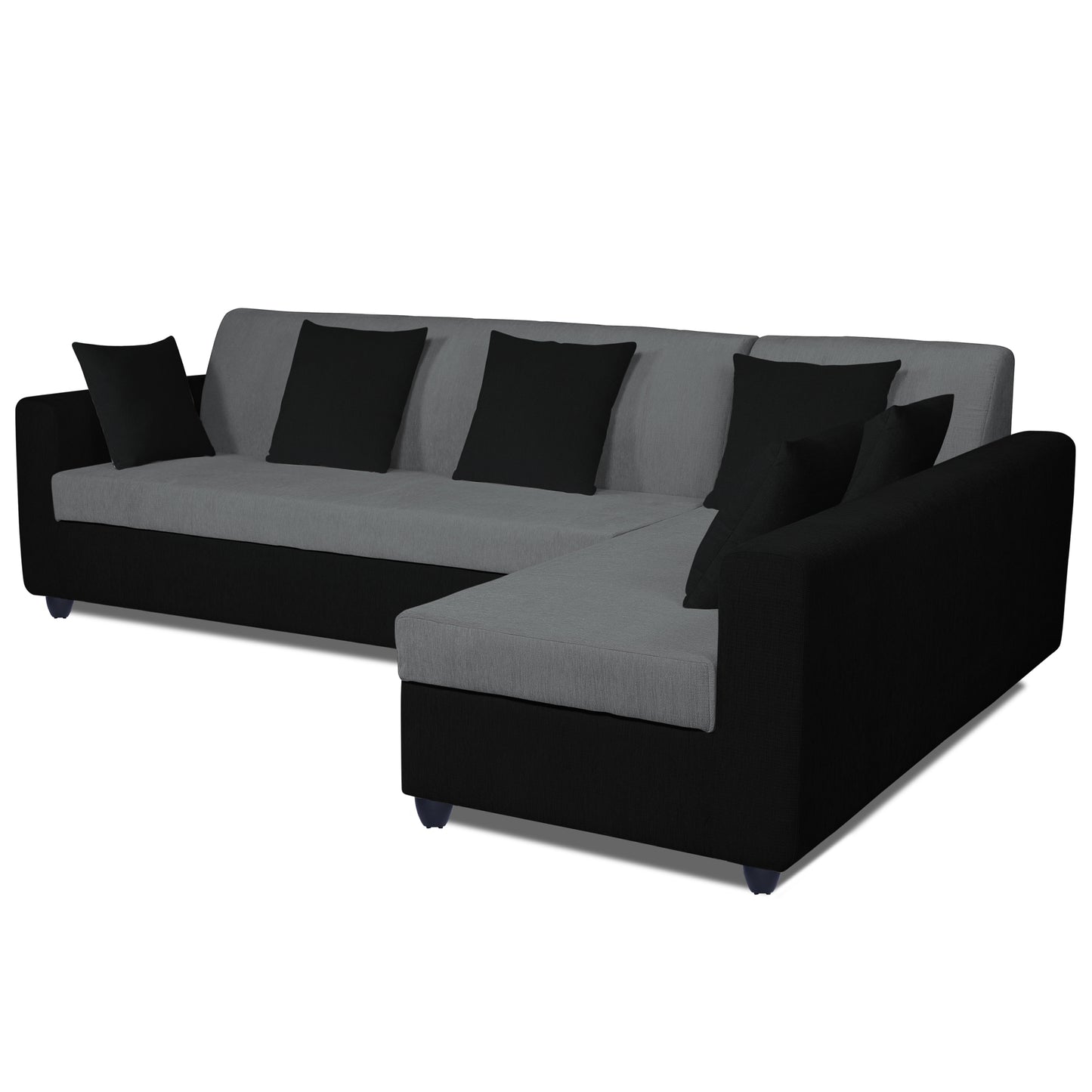 Adorn India Rio Decent L Shape 6 Seater corner Sofa Set (Right Side Handle) (Grey & Black)