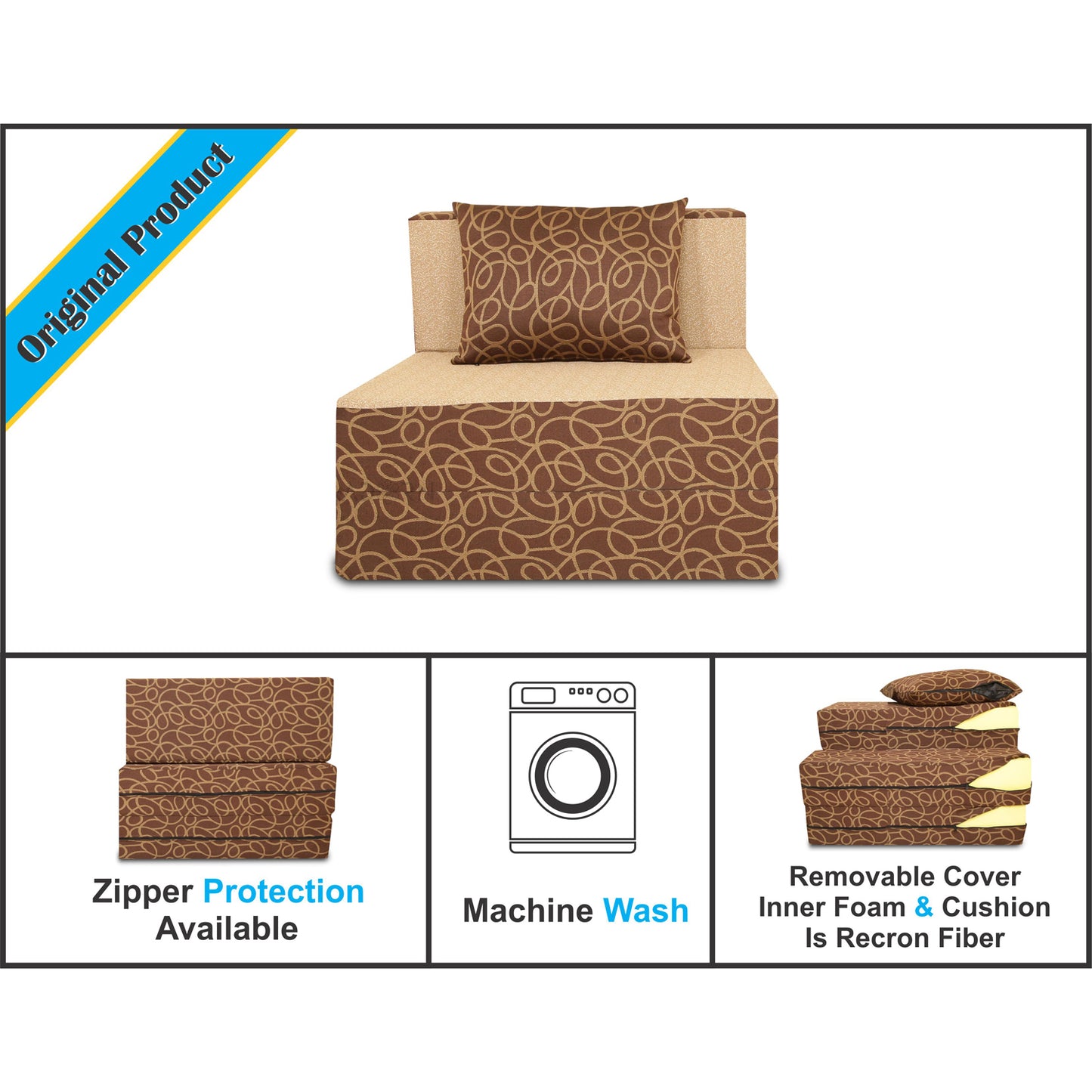 Adorn India Easy 2 Seater Sofa Cum Bed (Brown & Beige) (3 x 6) (1 Year Warranty)