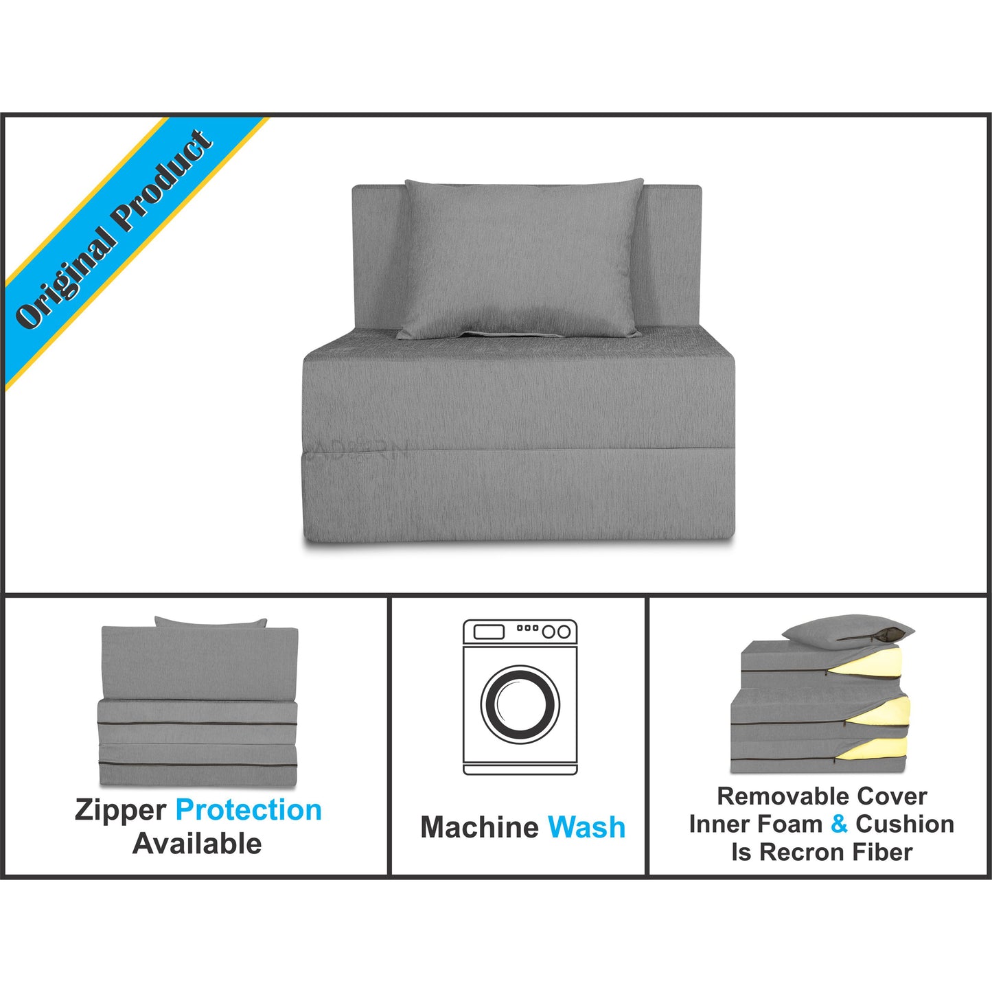 Adorn India Easy 2 Seater Sofa Cum Bed Alyn 3'x 6' (Grey) (1 Year Warranty)
