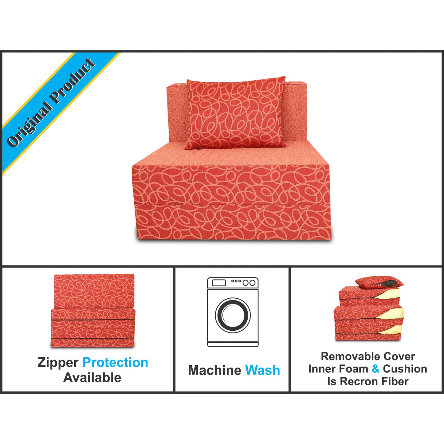 Adorn India Easy Single Seater Sofa Cum Bed Poly Cotton (Red) 3'X6'