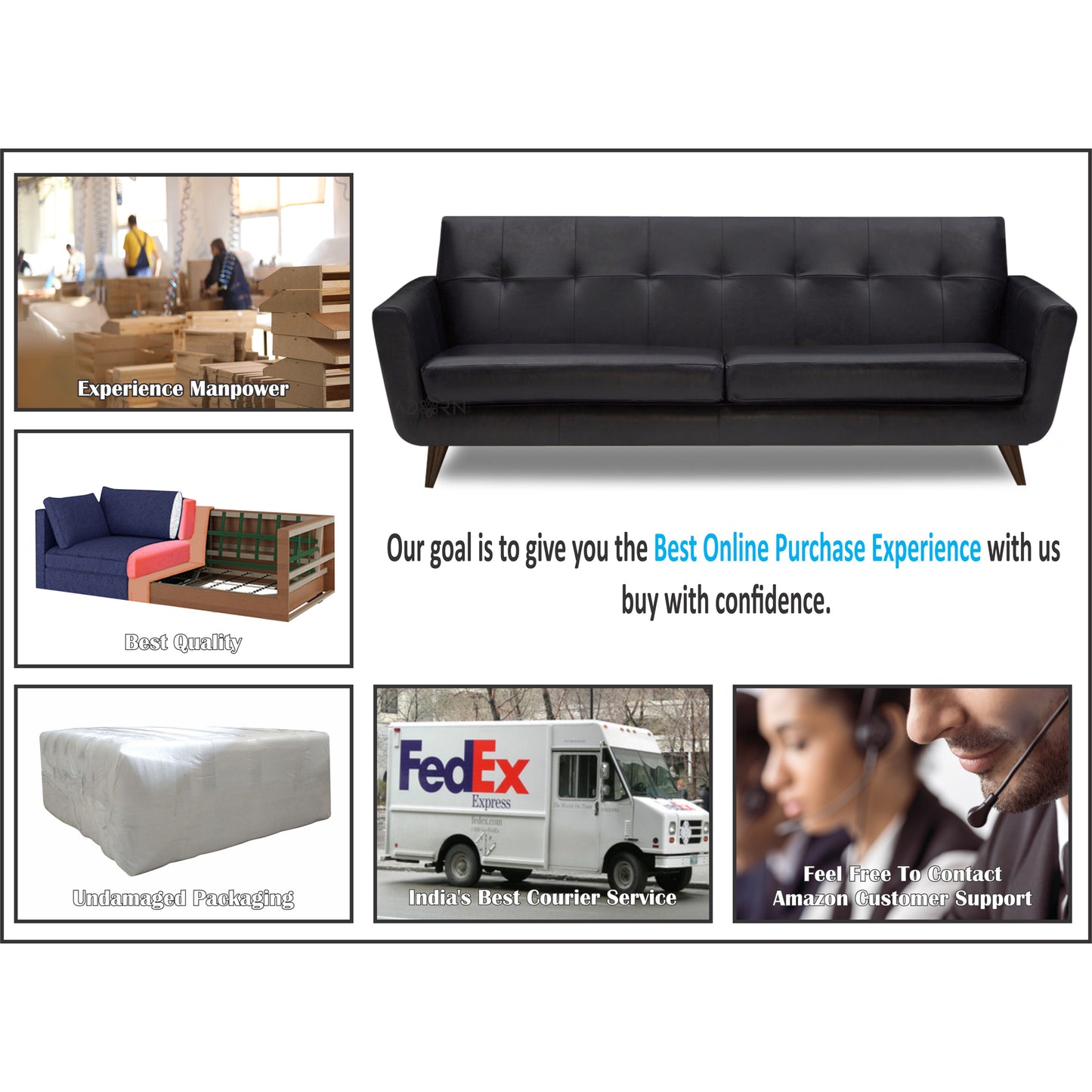 Adorn India Exclusive Alexus Leaterette 3+2 Sofa Set (Black)