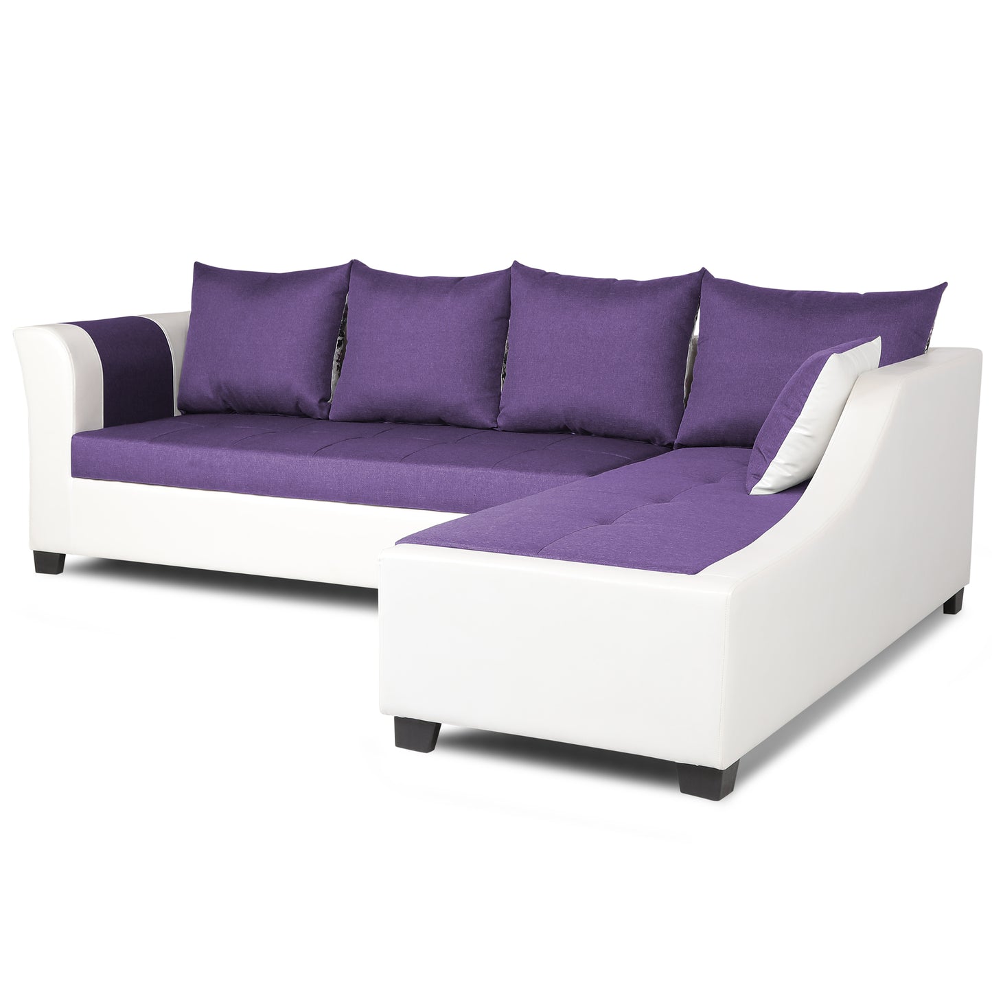 Adorn India Aliana L Shape Leatherette Fabric 6 Seater Sofa Set RHS (Dark Purple & White) (3 Year Warranty)