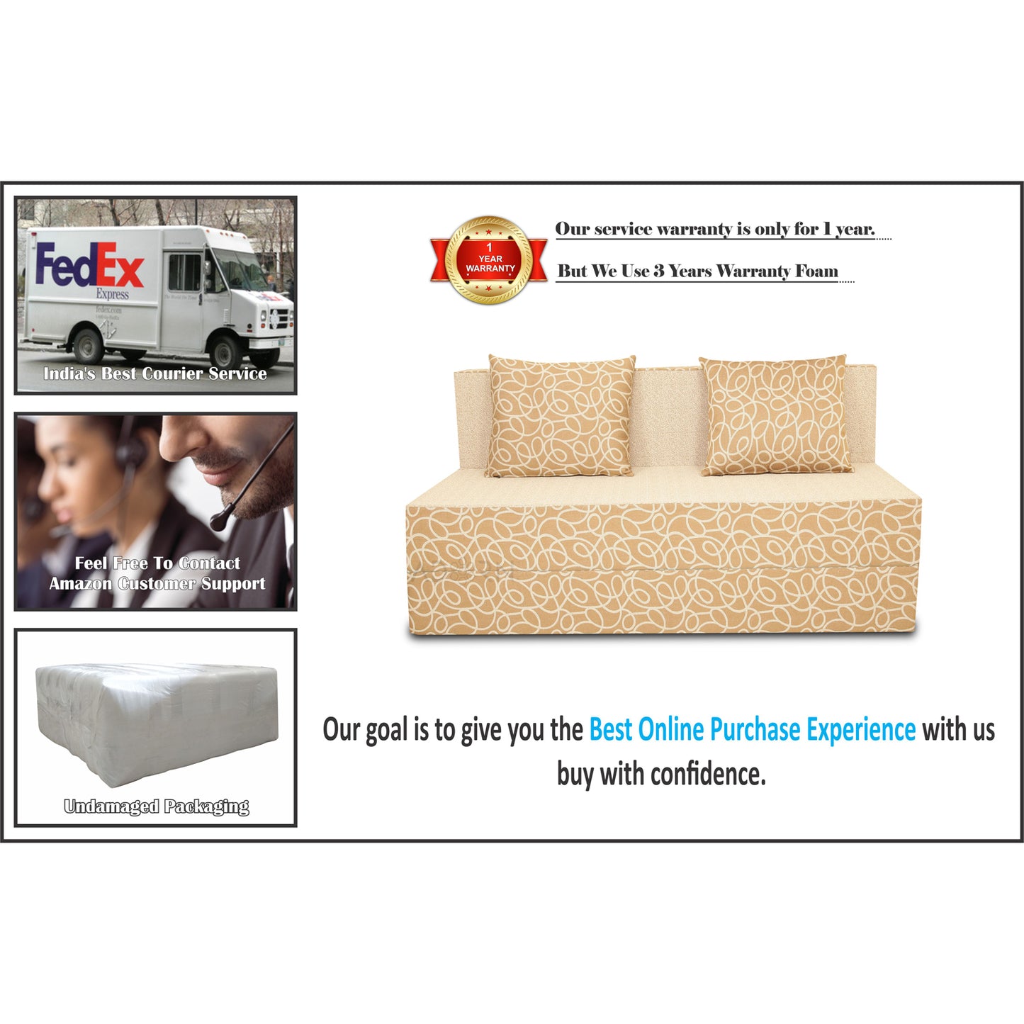Adorn India Easy Two Seater Sofa Cum Bed Poly Cotton 4'X6' (Beige)
