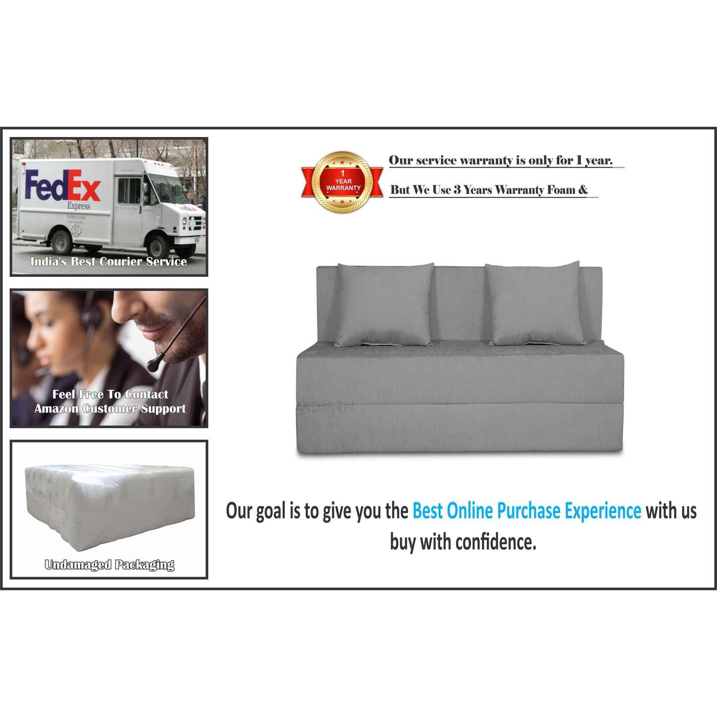 Adorn India Easy Two Seater Sofa Cum Bed Alyn 4'x 6' (Grey)