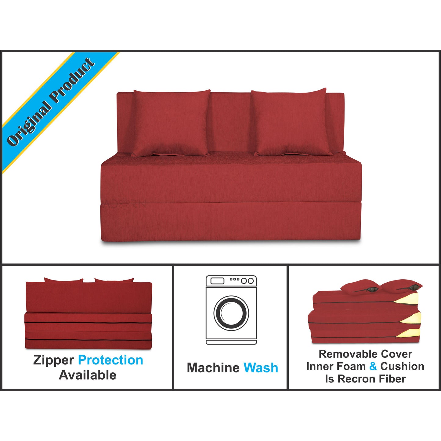 Adorn India Foam Easy 2-Person Sofa Cum Bed Alyn 4'X 6' (Maroon) (1 Year Warranty)