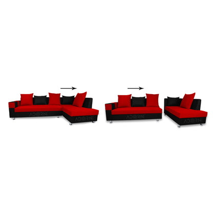 Adorn India Adillac 6 Seater Corner Sofa(Right Side)(Red & Black)