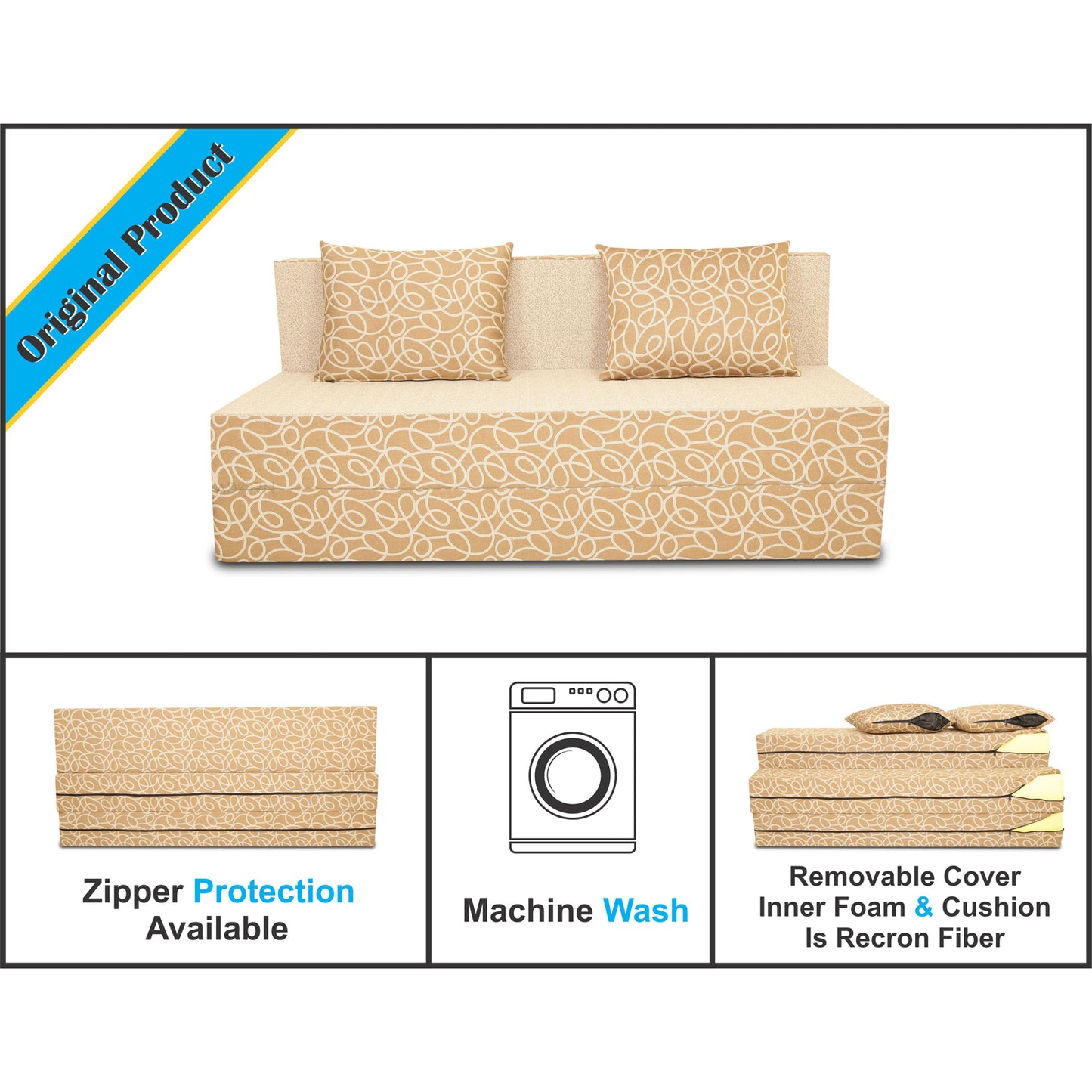 Adorn India Easy Three Seater Sofa Cum Bed Poly Cotton (Beige) 5'X6'