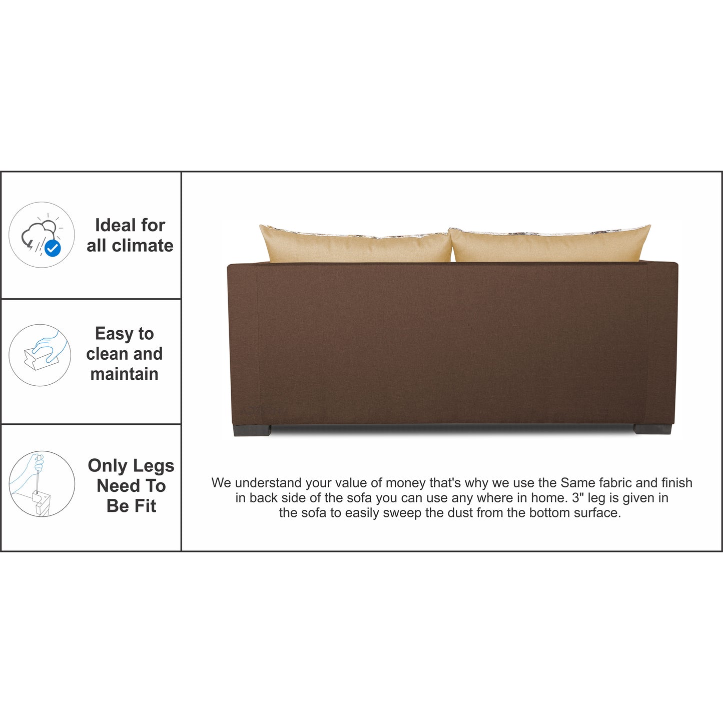 Adorn India Exclusive Two Tone Straight Line Three Seater Sofa Cum Bed (Brown & Beige)
