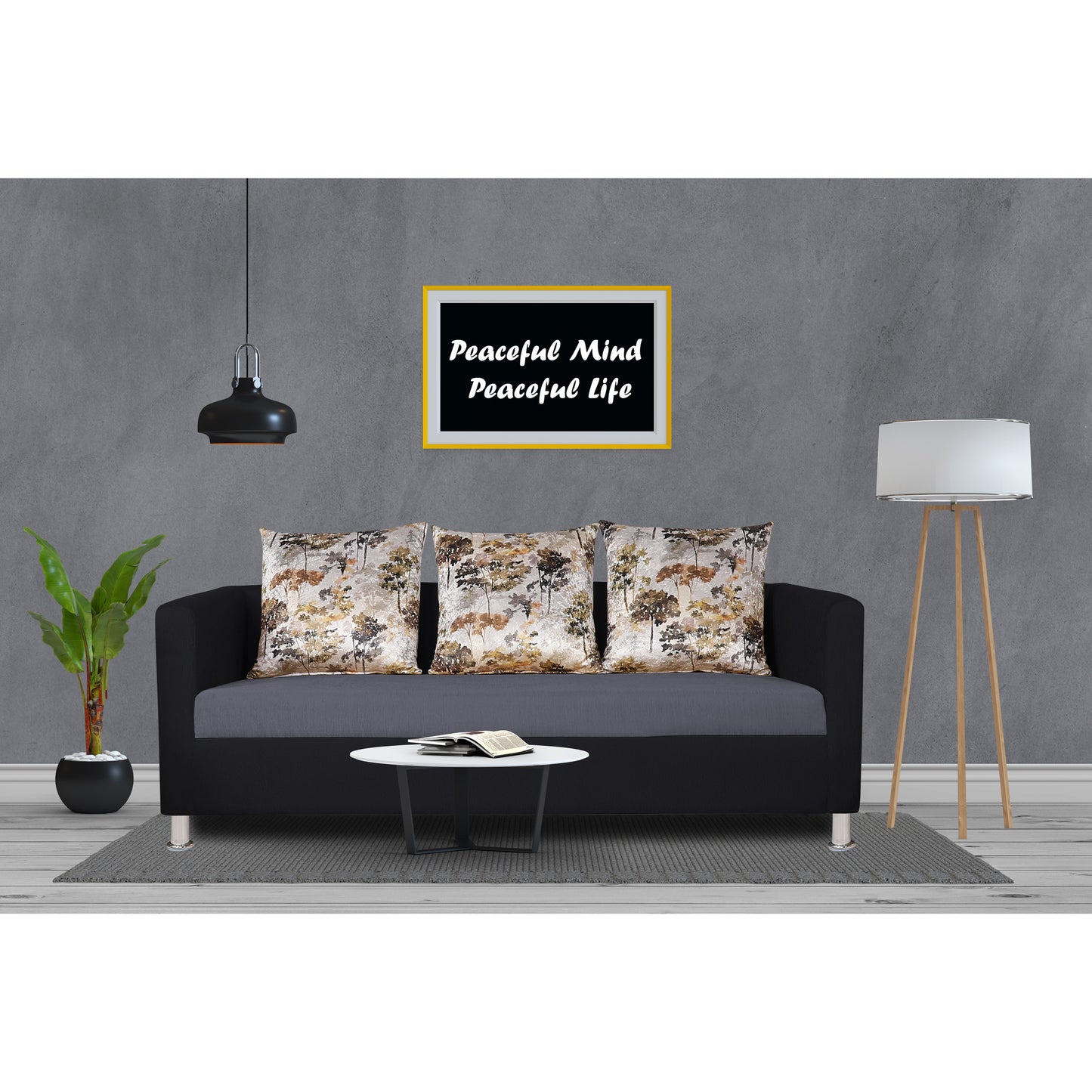 Adorn India Exclusive Two Tone Alita Compact 3 Seater Sofa (Dark Grey & Black)