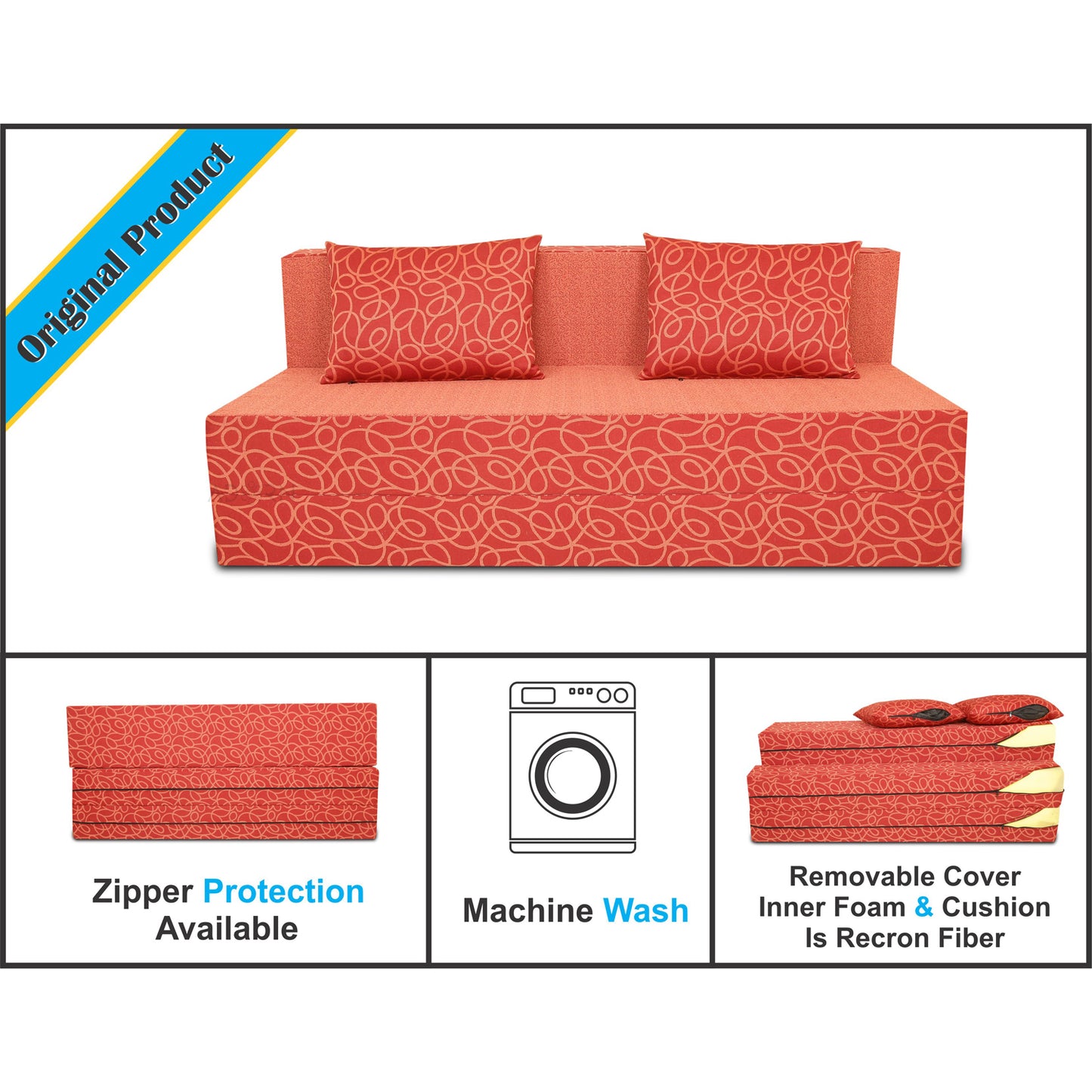 Adorn India Easy Three Seater Sofa Cum Bed Poly Cotton 6'X6' (Rust)