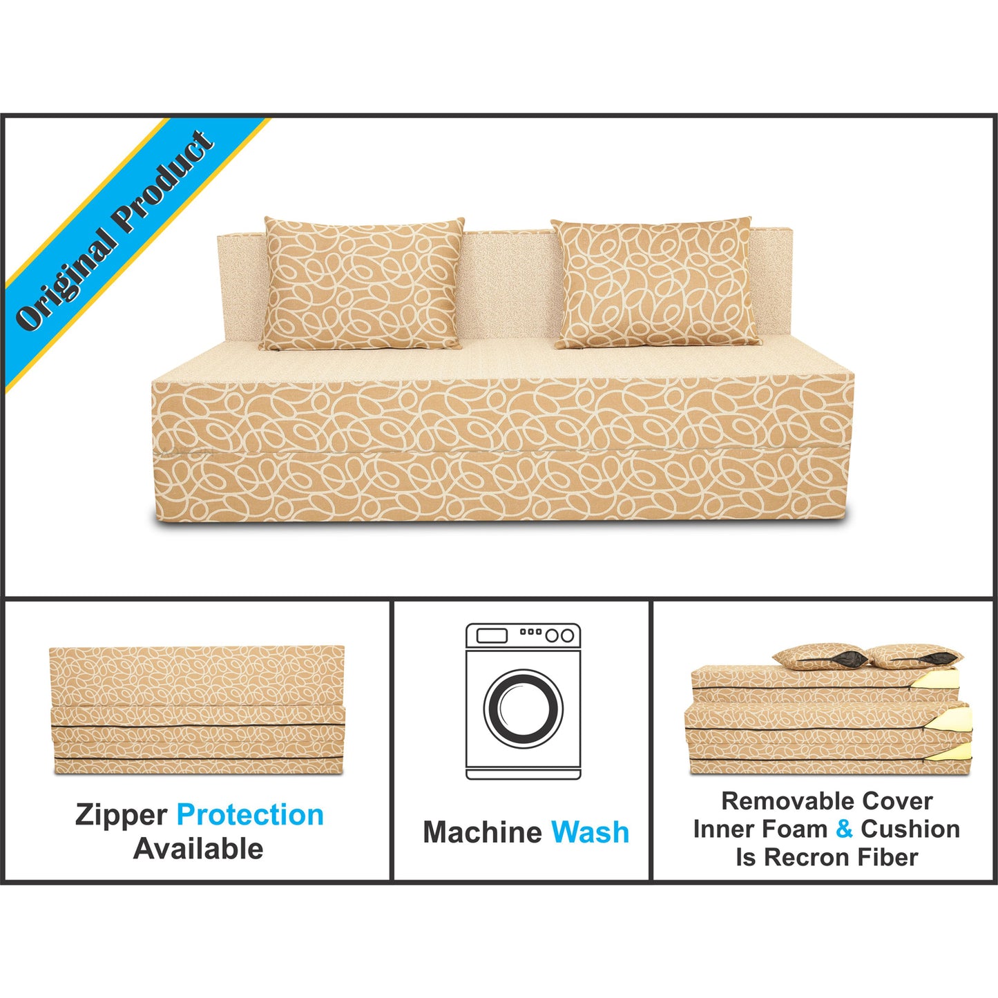 Adorn India Easy 2 Seater Sofa Cum Bed Poly Cotton (Blue & Grey) 6'X6' (Beige) (1 Year Warranty)