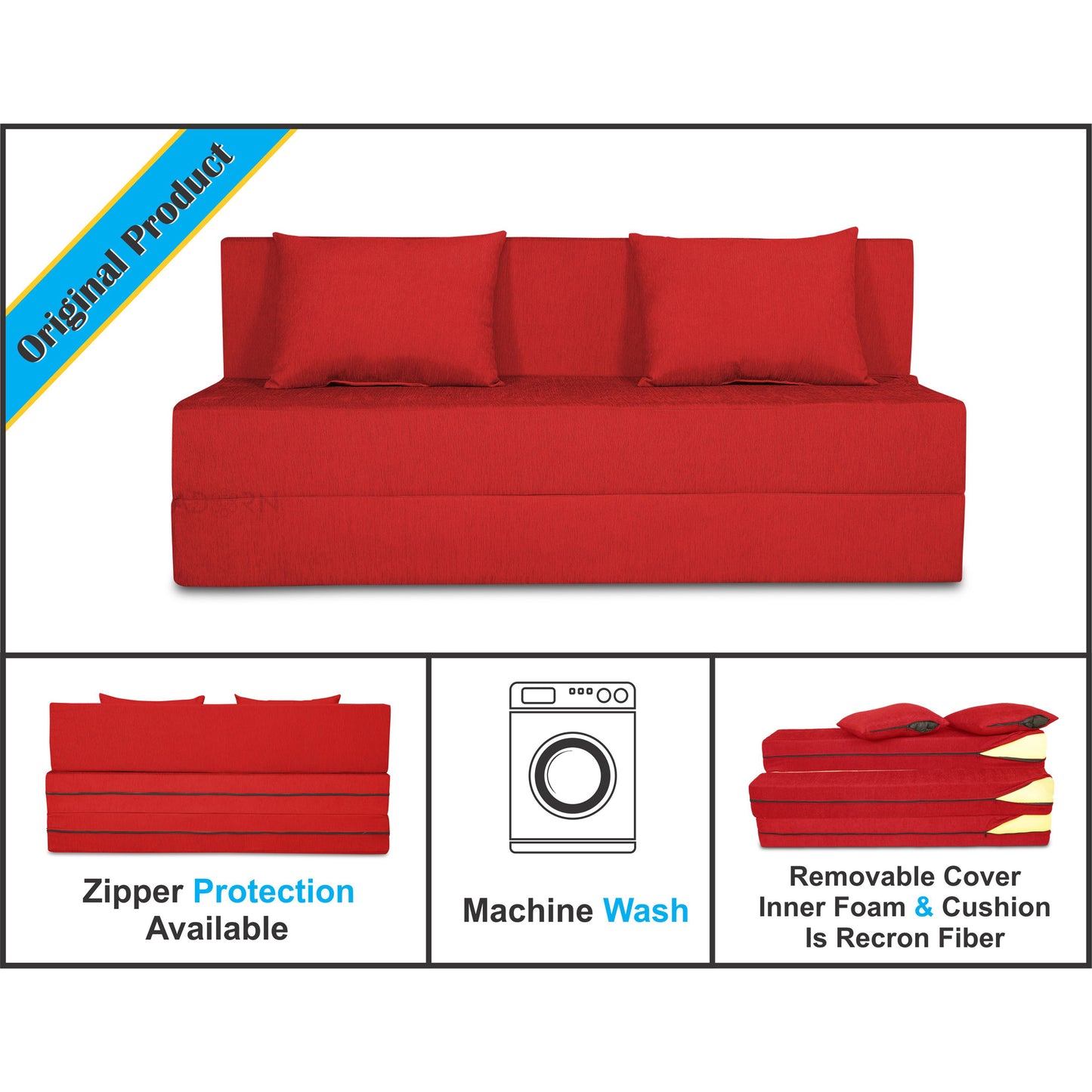 Adorn India Easy 3 Seater Sofa Cum Bed Alyn 5'x 6' (Red) (1 Year Warranty)