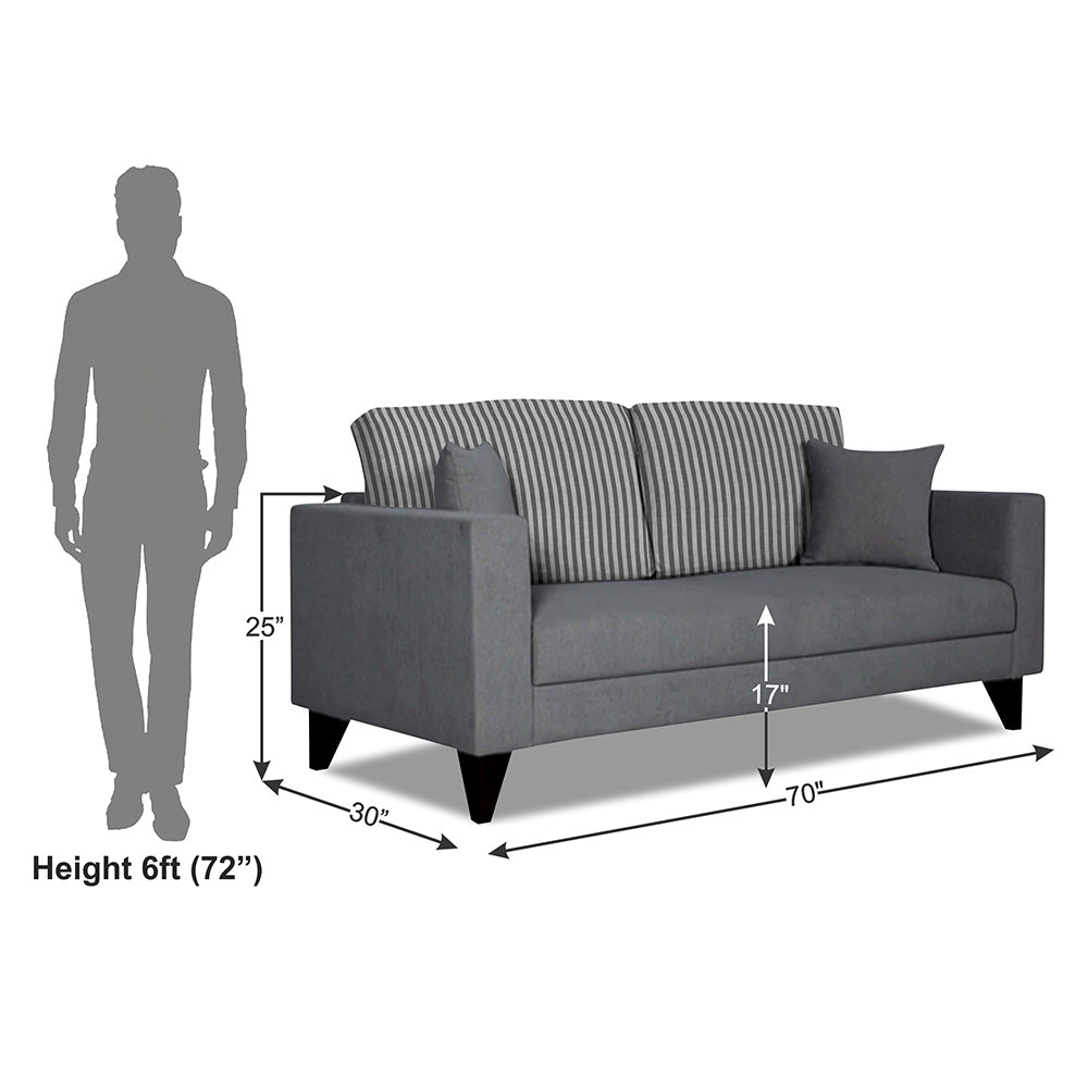 Adorn India Hector Stripes 3 Seater Sofa (Grey) Martin Plus (3 Year Warranty)