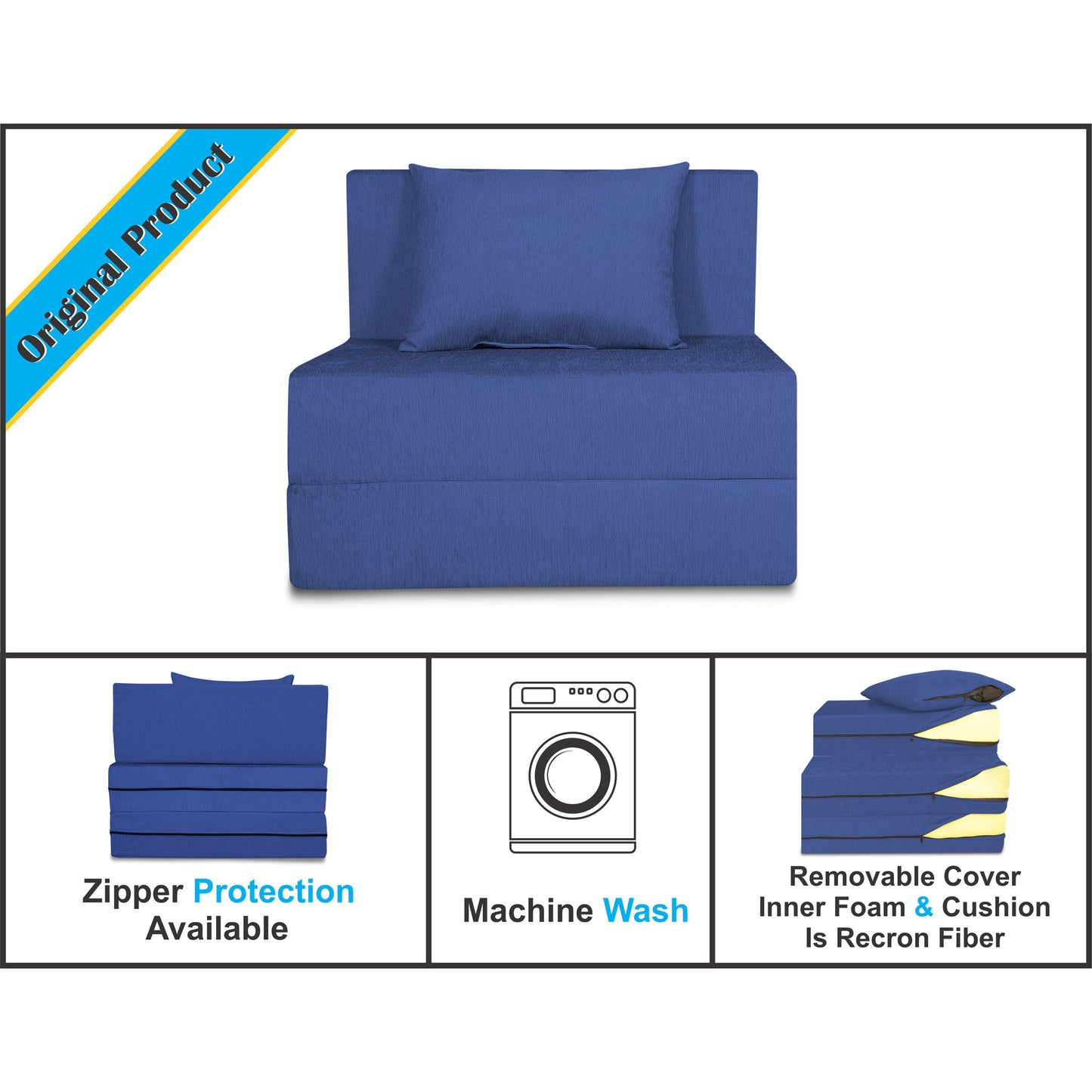 Adorn India Easy 2 Seater Sofa Cum Bed Alyn 3'x 6' (Dark Blue) (1 Year Warranty)