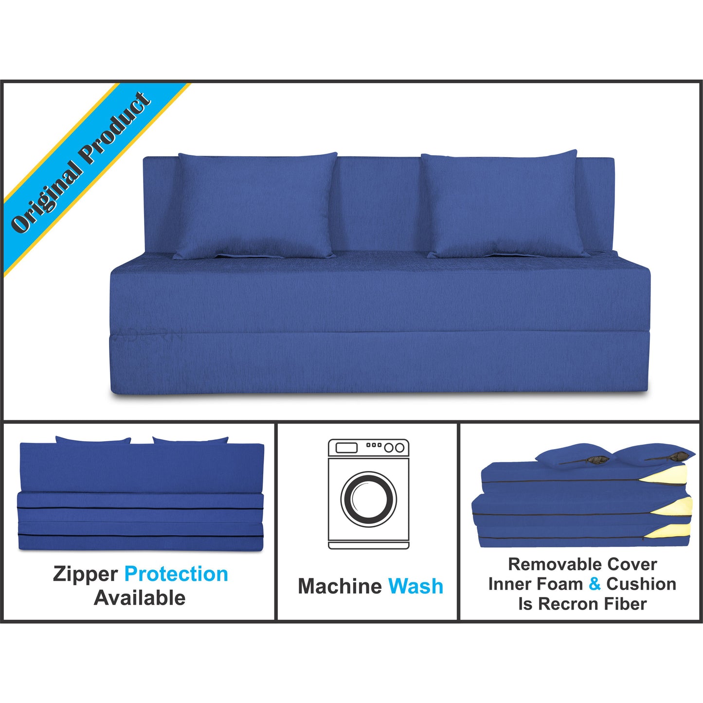 Adorn India Foam Easy 2 Seater Sofa Cum Bed Alyn 4'X 6' (Dark Blue) (1 Year Warranty)