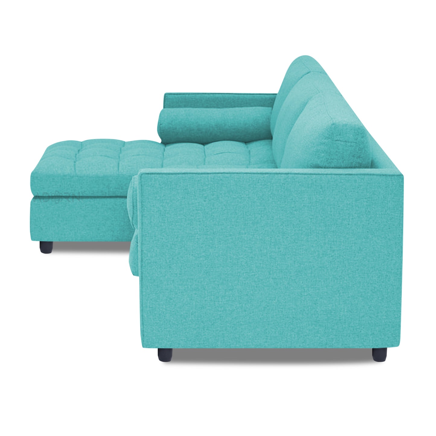 Adorn India Alexander L Shape 7 Seater Sofa Set with Ottoman Puffy LHS(Aqua Blue) (3 Year Warranty)
