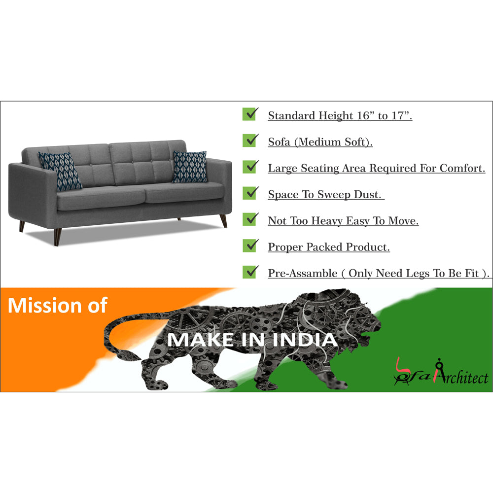 Adorn India Chilly 5 Seater 3+2 Fabric Sofa Set (Grey) (3 Year Warranty)