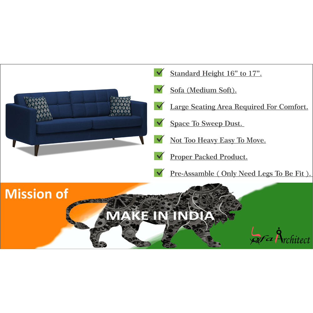 Adorn India Chilly 5 Seater 3+2 Fabric Sofa Set (Blue) (3 Year Warranty)