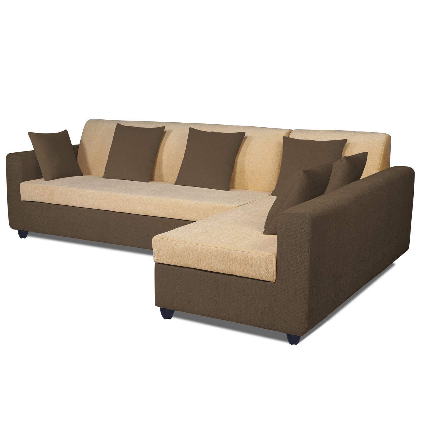 Adorn India Rio Decent L Shape 6 Seater corner Sofa Set (Right Side Handle) (Brown & Beige)