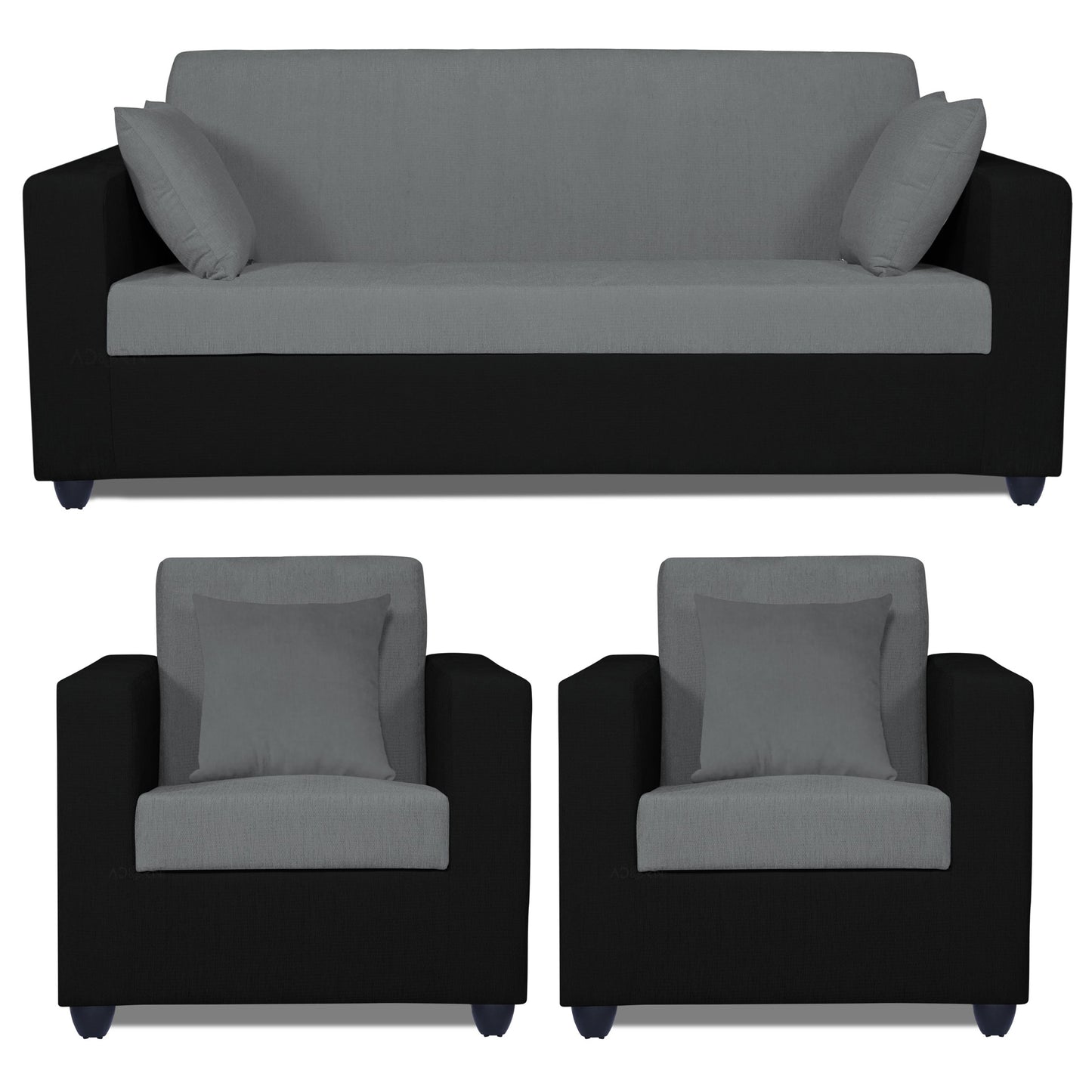 Adorn India Rio Decent 3-1-1 5 Seater Sofa Set (Grey & Black)