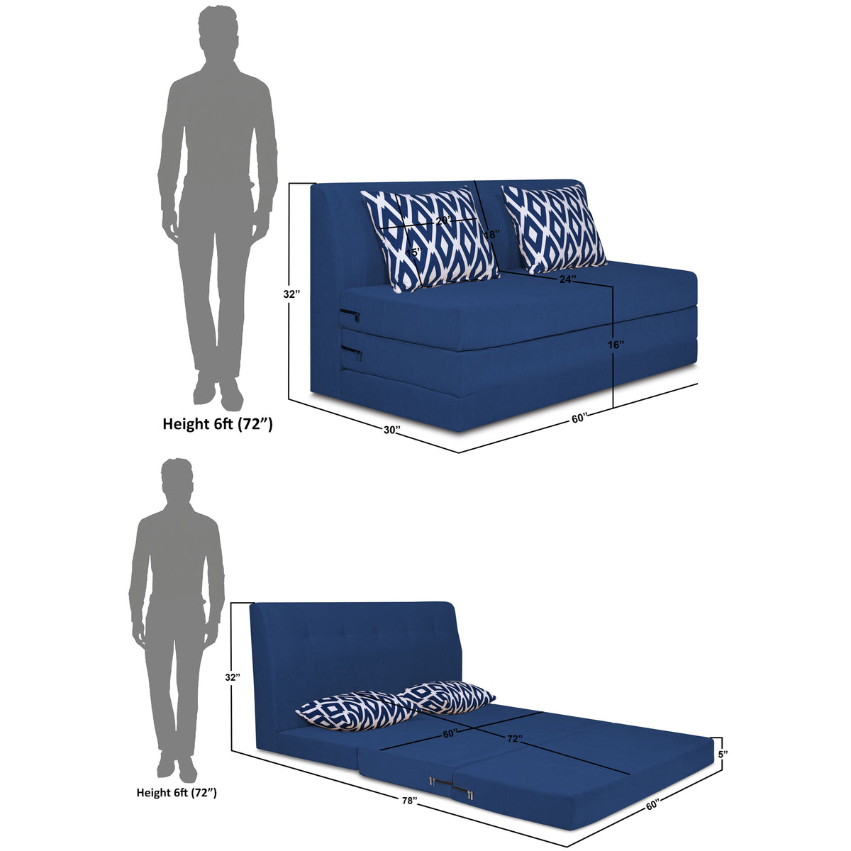 Adorn India Easy Highback Three Seater Sofa Cum Bed Rhombus 5' x 6' (B