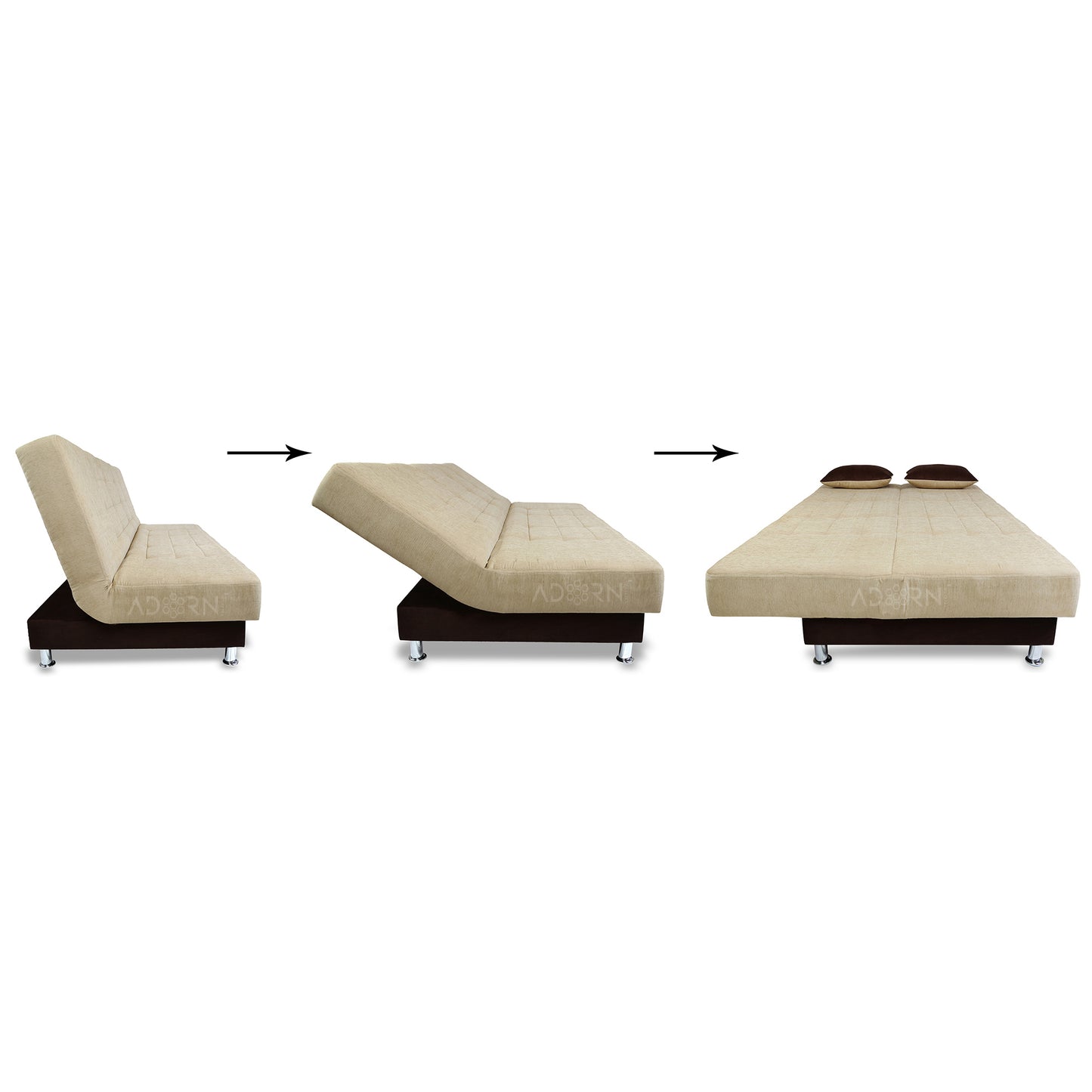 Adorn India Alyssum 3 Seater Sofa Cum Bed (Brown & Beige) Fabric