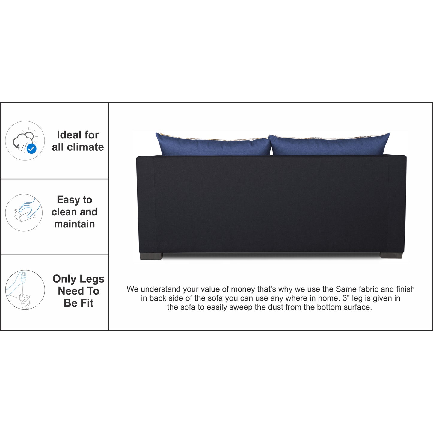 Adorn India Exclusive Two Tone Straight Line Three Seater Sofa Cum Bed (Blue & Black)