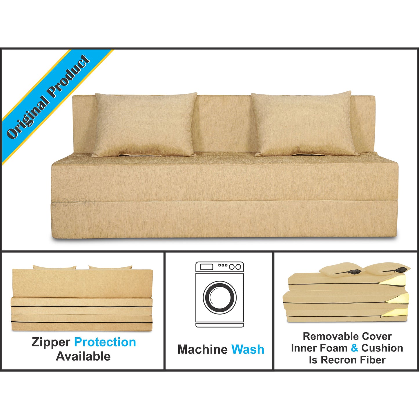 Adorn India Foam Easy 3 Seater Sofa Cum Bed Alyn 6'X 6' (Beige) (1 Year Warranty)