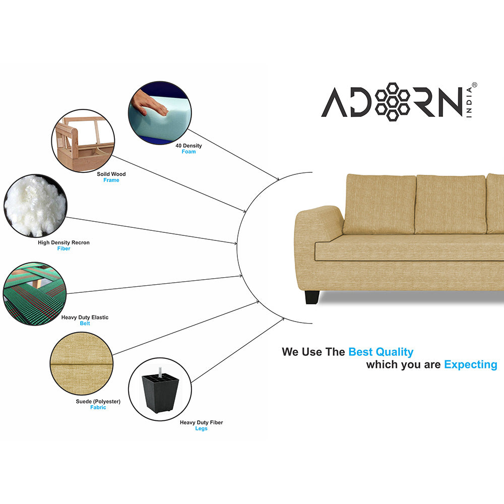 Adorn India Raiden Decent Premium L Shape 6 Seater Sofa Set with Center Table (Right Hand Side) (Beige) (3 Year Warranty)