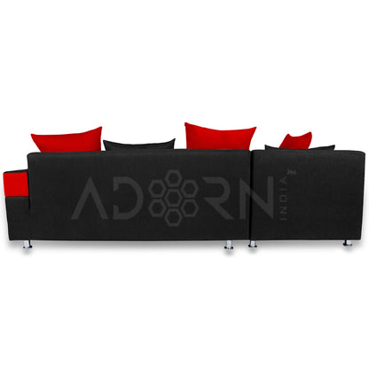Adorn India Adillac 6 Seater Corner Sofa(Left Side Handle)(Red & Black)
