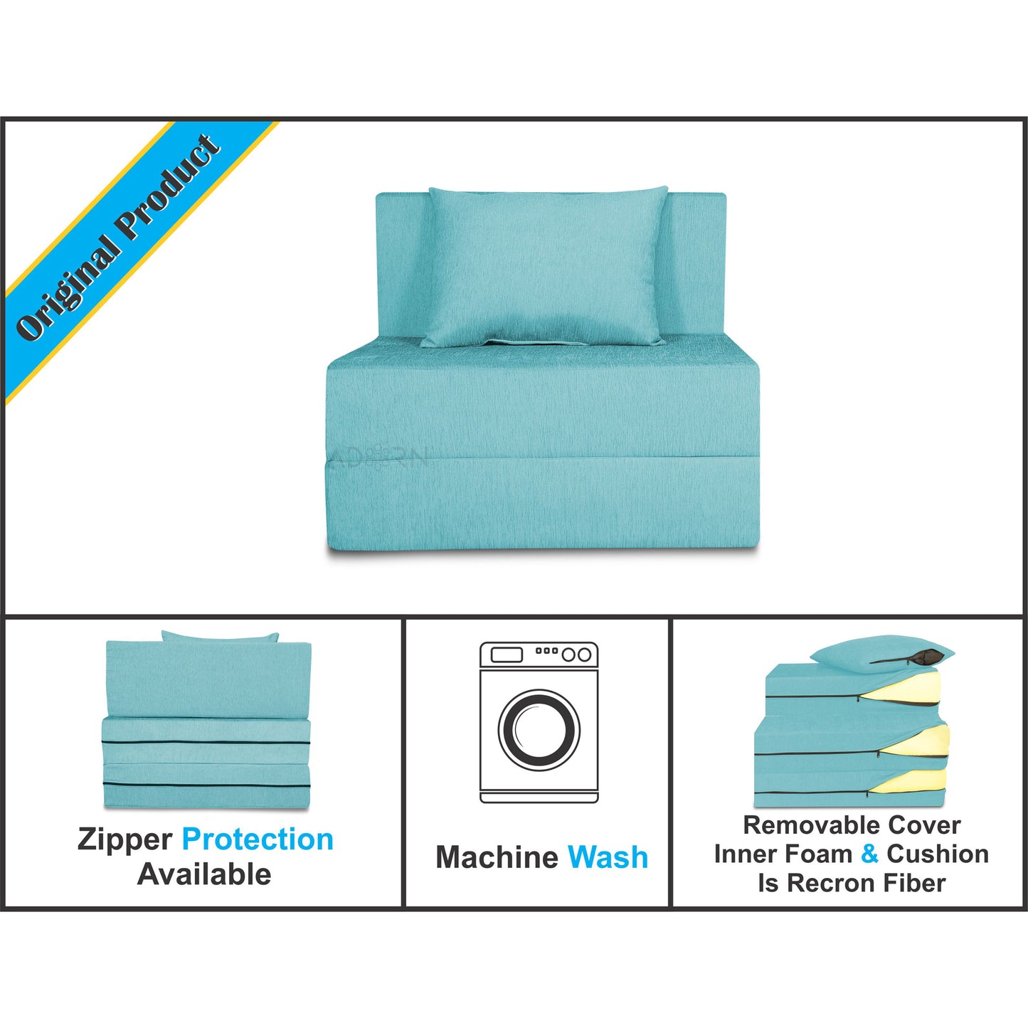 Adorn India Easy 2 Seater Sofa Cum Bed Alyn 3'x 6' (Aqua Blue) (1 Year Warranty)