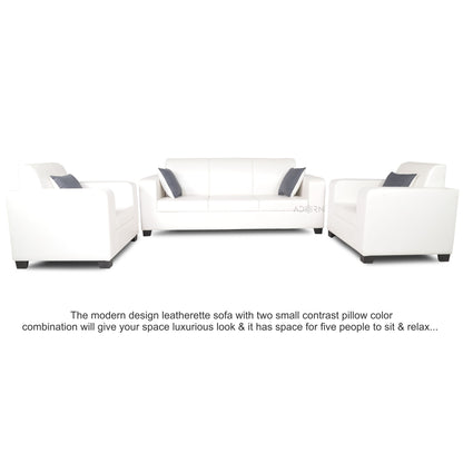 Adorn India Plush Leatherette 3-1-1 Sofa Set (White)