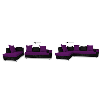 Adorn India Adillac 6 Seater Corner Sofa(Left Side Handle)(Dark Purple & Black)